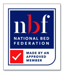 the made by an NBF-approved member logo in blue, red and white